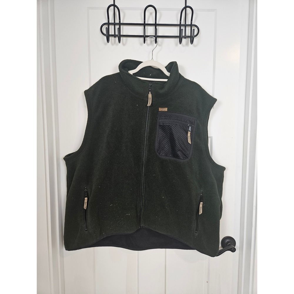 Orvis Polartec Fleece Vest Mens XXL Green Full Zip Mesh Pocket Made in USA